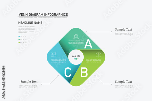 Venn diagram infographic chart template for business 3, 4 parts, options, presentation with venn diagram elements vector illustration.