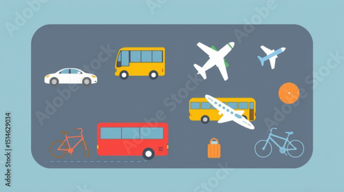 Various modes of transportation including cars buses airplanes and bicycles displayed together nicely created with generated ai