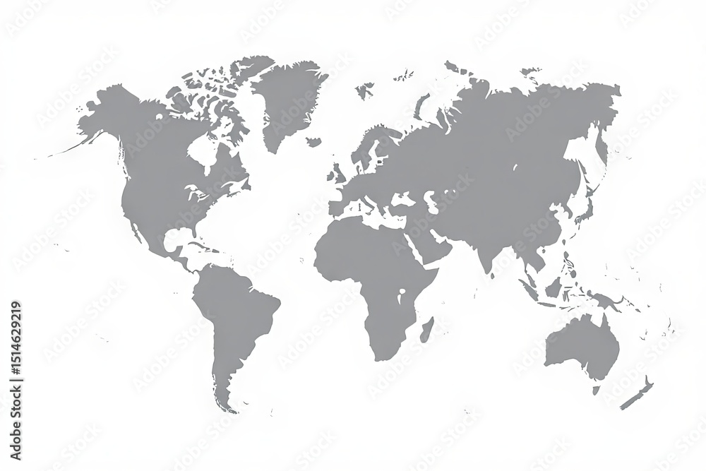 Naklejka premium A simple and clean silhouette world map representing global connections and geography, world map, map, globe, earth, planet, world, continents, countries, geography, atlas, cartography, illustration, 