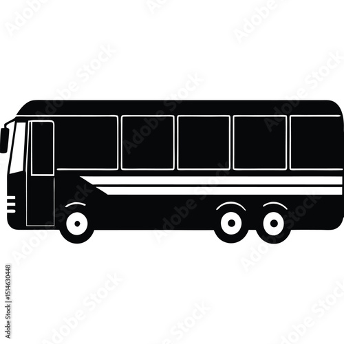 Silhouette Tour Bus Illustration Black and White Vector Graphic for Travel and Transportation Designs