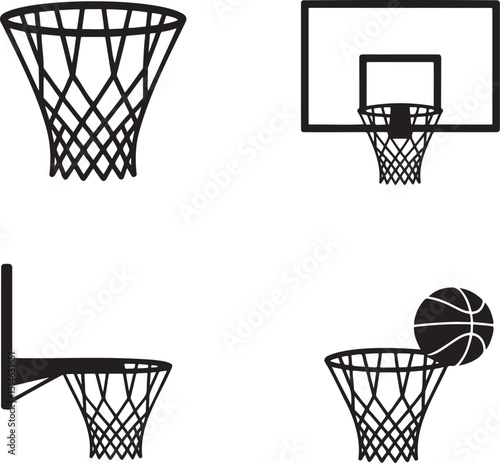 Basketball hoop silhouette set vector illustration isolated On Transparent Background