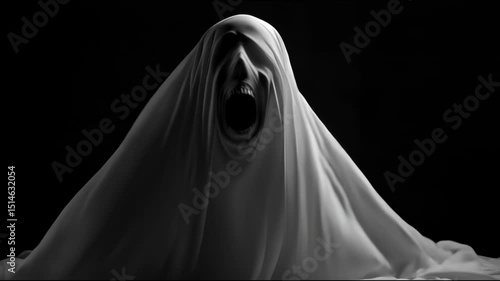 ghost evil figure screaming angry, halloween horror spooky spectral apparition scary ethereal entity haunted motion video