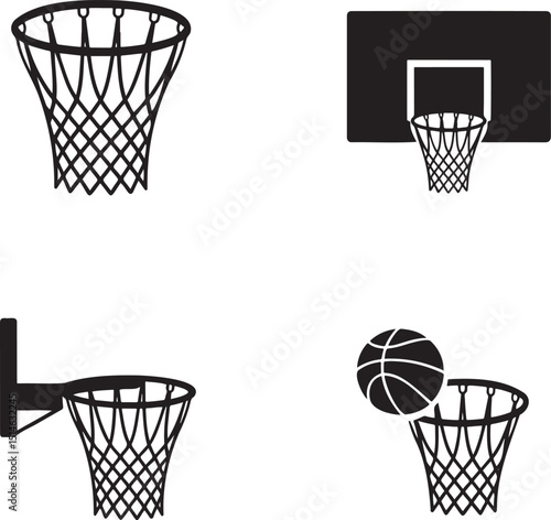 Basketball hoop silhouette set vector illustration isolated On Transparent Background