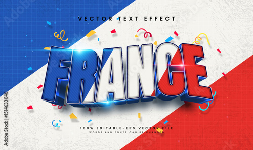 3d France style, editable vector text effect. France flag concept, suitable for celebrating France event theme.