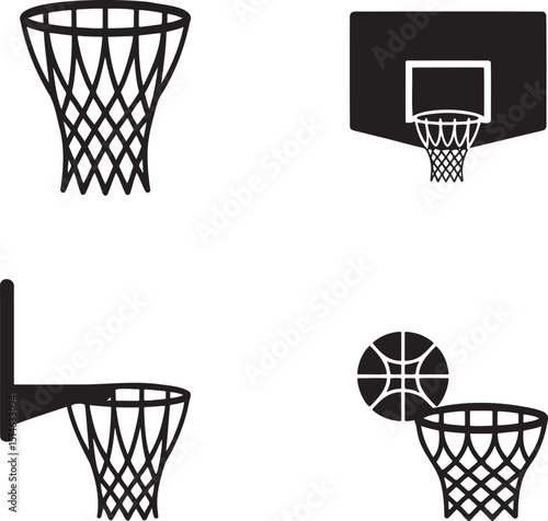 Basketball hoop silhouette set vector illustration isolated On Transparent Background