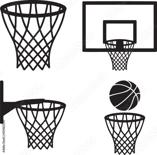 Basketball hoop silhouette set vector illustration isolated On Transparent Background