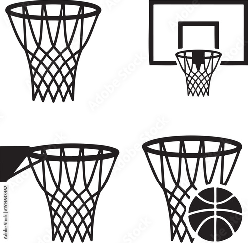 Basketball hoop silhouette set vector illustration isolated On Transparent Background