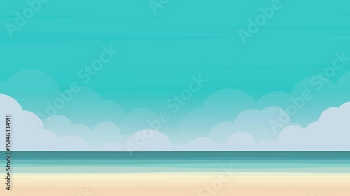 Tropical beach background with calm ocean and blue sky animation