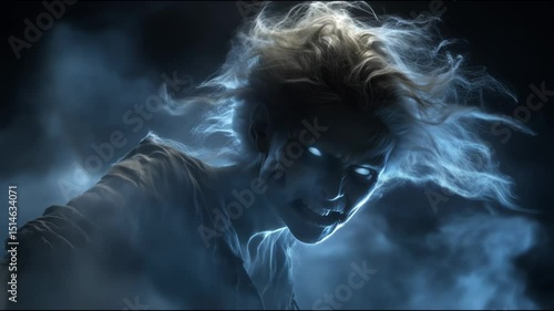 ghost evil figure screaming angry, halloween horror spooky spectral apparition scary ethereal entity haunted motion video