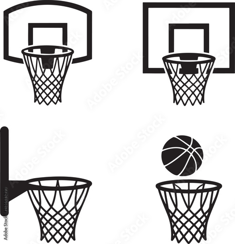 Basketball hoop silhouette set vector illustration isolated On Transparent Background