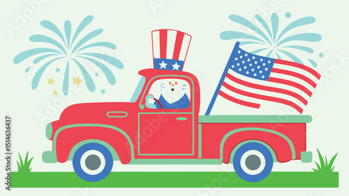 Fourth of July American flag car vector illustration