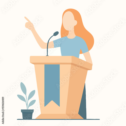 Flat Illustration of Woman Giving Speech on Podium Presentation
