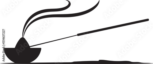 Burning Incense Stick in a Bowl Black Silhouette Illustration