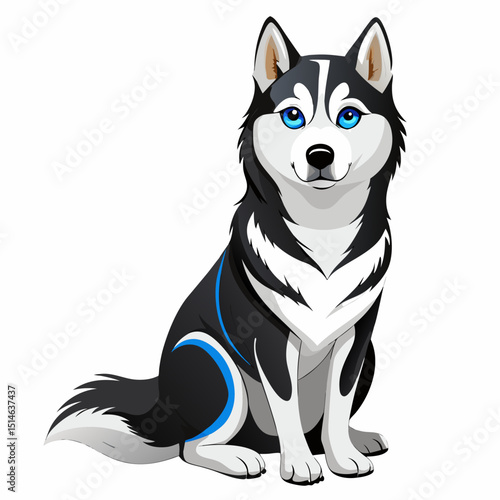 Siberian Husky Puppy Vector – Playful Blue-Eyed Pet Clipart