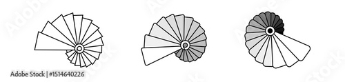 Abstract concentrical spiral staircase, circular stairs top view, golden ratio, flat outline logo style vector illustration wallpaper
