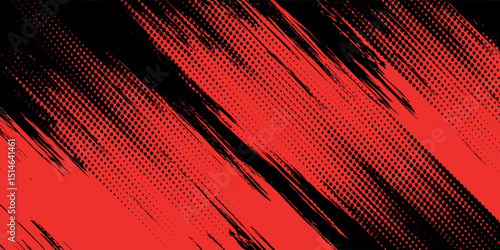 Black and Red Grunge Brush Background with Halftone Effect