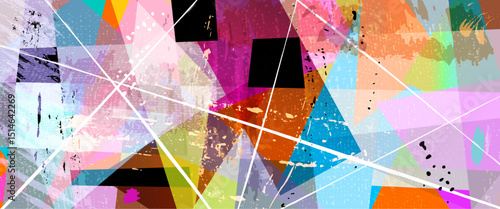 abstract background pattern, with trapeze, squares, triangles, paint strokes and splashes