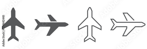 Airplane icon set. Aircrafts flat style stock vector collection isolated on transparent background. Flying plane travel journey symbol. Transportation sign. flight mode icon. Airliner raise minimal. 