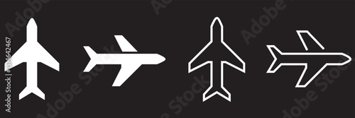 Airplane icon set. Aircrafts flat style stock vector collection isolated on transparent background. Flying plane travel journey symbol. Transportation sign. flight mode icon. Airliner raise minimal. 