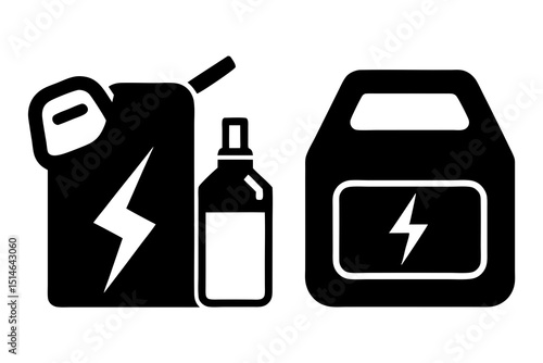 "Minimalist Black and White Oil Container with Warning Sign – Industrial Vector Design"