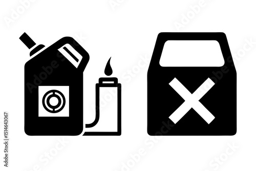 "Minimalist Black and White Oil Container with Warning Sign – Industrial Vector Design"