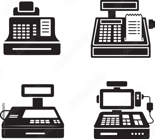 Cash register silhouette set vector illustration isolated On Transparent Background