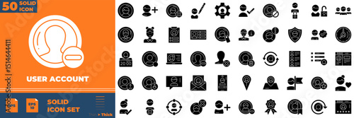 User account Solid Editable Icons set. Vector illustration in modern thin solid style of user account icons: profile, password, login, username, etc