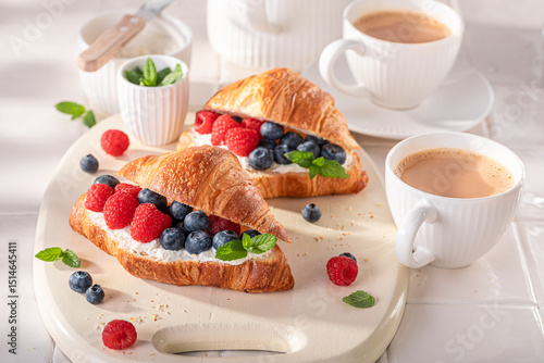 Hot and homemade french croissant in summer morning.