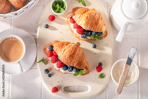 Golden and sweet french croissant for healthy breakfast.