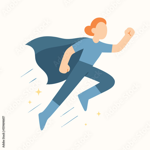 Flat Style Determined Superwoman with Cape in Flight Illustration