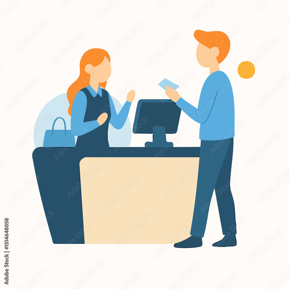 Obraz premium Flat Style Illustration of Customer Making Payment at Cashier Counter Illustration