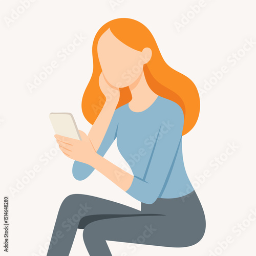 Minimalist Flat Illustration Woman Using Phone Sitting Alone Lifestyle