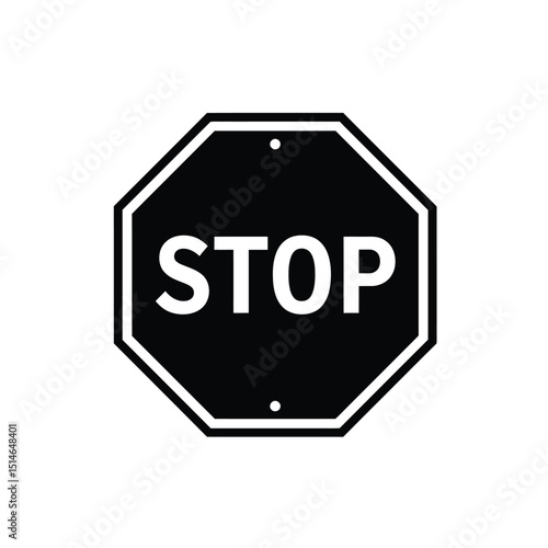 Octagonal Stop Sign Icon Black and White Simple Design Graphic