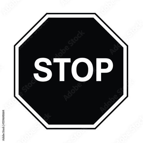 Octagonal Stop Sign Black and White Graphic Design Element