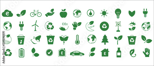 Eco Green Icon Set, Nature & Ecology Vector Collection