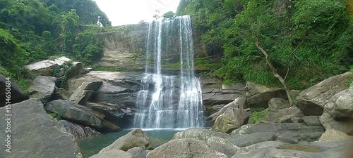 Nalangana Waterfall, Cascading of freshwater steam, waterfall in tropical landscape and natural ecosystem in Sri Lanka	