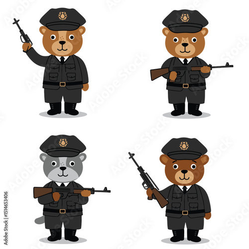 set of funny cartoon policeman