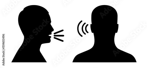 Silhouette of One Person Speaking and Another Listening – Verbal Communication, Hearing, Language Learning, Speech Perception, Awareness of Hearing Health, Inclusive Dialogue, Sign Language Support