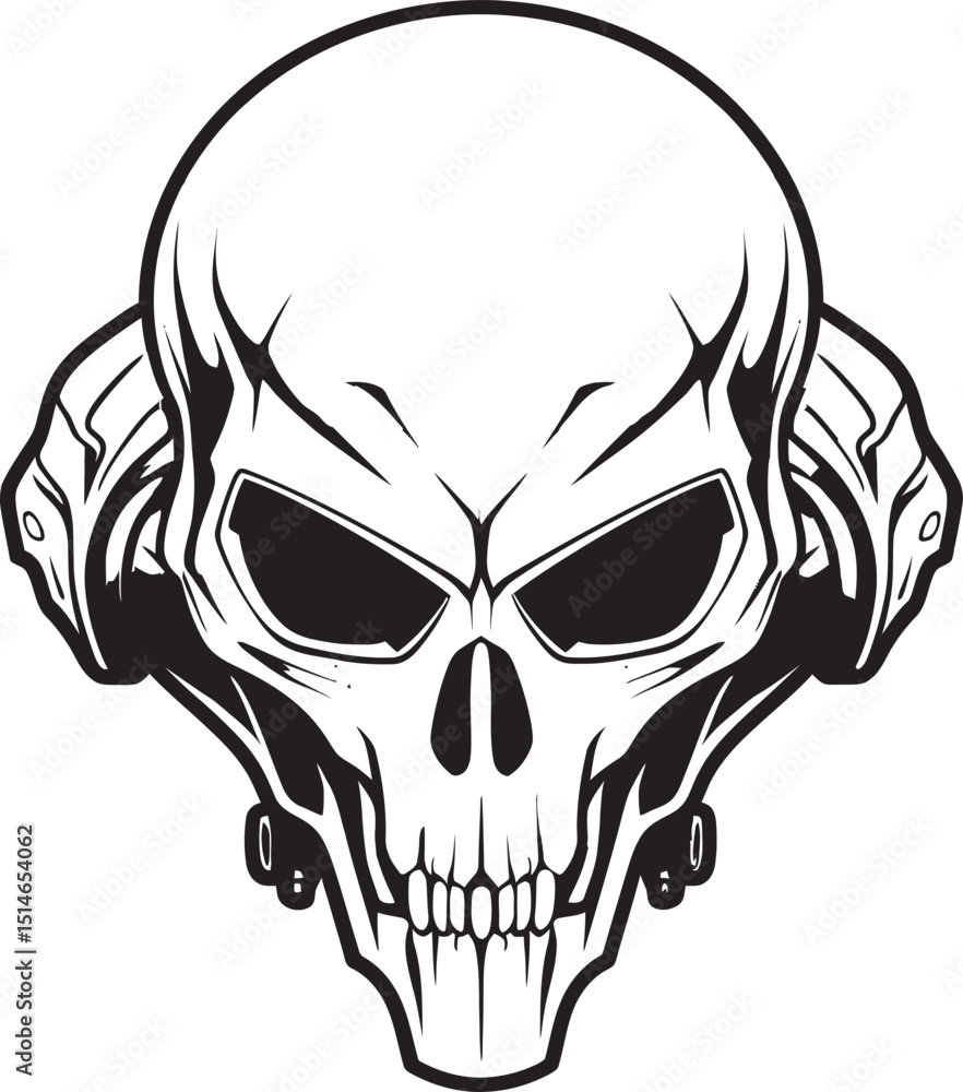 Fototapeta premium Alien Skull Helmet Modern Vector Black Emblem Alien Skull Helmet Tech Inspired Black Vector Art