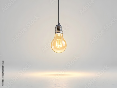 A single glowing lightbulb in an empty white space