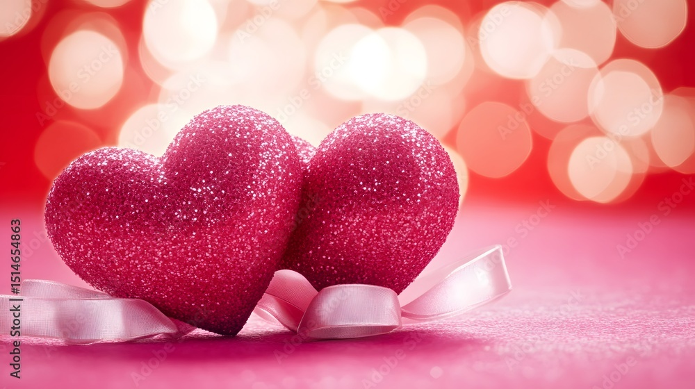 Fototapeta premium Romantic Pink Glitter Hearts Valentine's Day