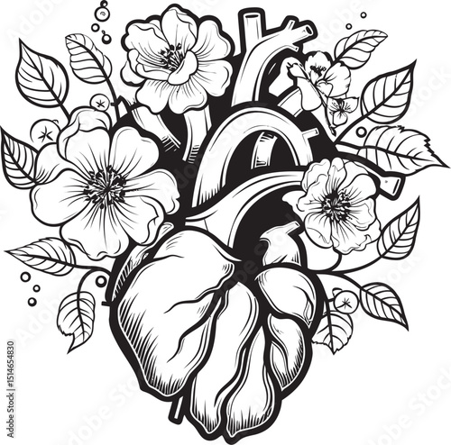 Wallpaper Mural Vector Emblem Anatomical Floral Heart with Black Botanical Art Anatomical Floral Heart Logo Black Botanical Vector Emblem Torontodigital.ca