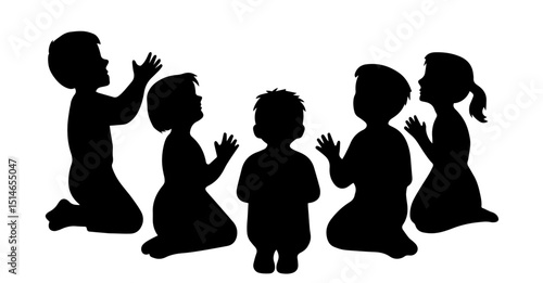 Silhouettes of Children Sitting in Semi-Circle and Clapping – Group Play, Listening Activity, Early Childhood Education, Preschool Interaction, and Child Participation in Learning or Games