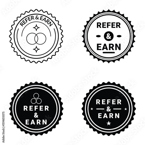 Refer and earn badge stamp vector seal for referral program reward and promotion