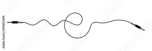 Audio jack 3.5 mm. Black stereo audio cable. Vector illustration. 3.5 mm stereo audio extension cable isolated . EPS 20 .