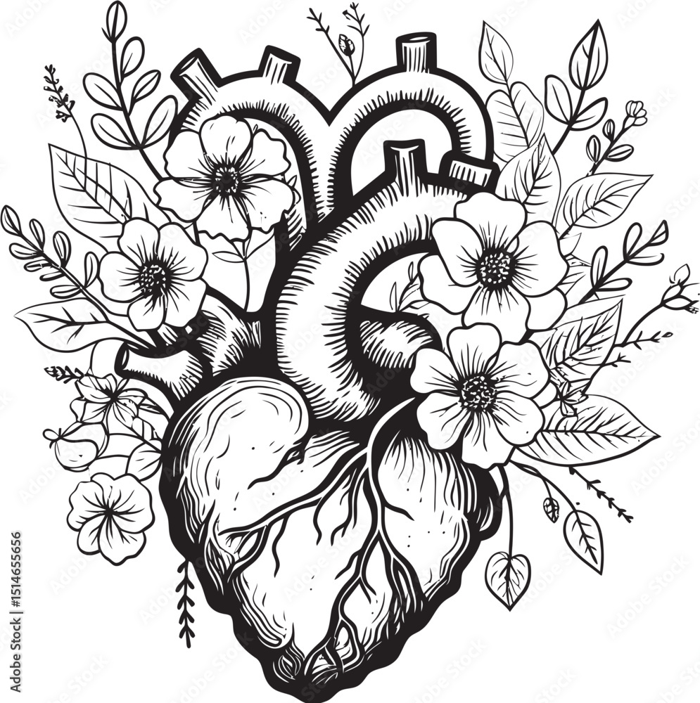 custom made wallpaper toronto digitalAnatomical Heart Floral Vector Black Botanical Logo Icon Botanical Heart Vector Anatomical Floral Black Vector Emblem