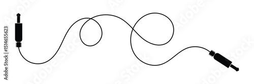 Audio jack 3.5 mm. Black stereo audio cable. Vector illustration. 3.5 mm stereo audio extension cable isolated . EPS 20 .