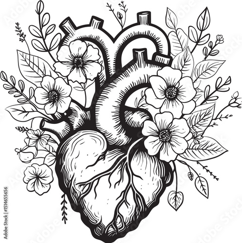 Wallpaper Mural Anatomical Heart Floral Vector Black Botanical Logo Icon Botanical Heart Vector Anatomical Floral Black Vector Emblem Torontodigital.ca