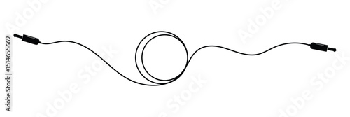 Audio jack 3.5 mm. Black stereo audio cable. Vector illustration. 3.5 mm stereo audio extension cable isolated . EPS 20 .