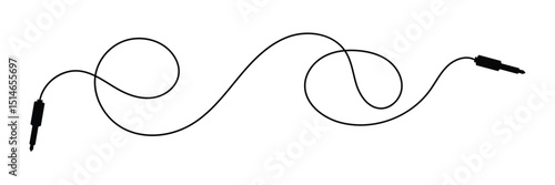 Audio jack 3.5 mm. Black stereo audio cable. Vector illustration. 3.5 mm stereo audio extension cable isolated . EPS 20 .